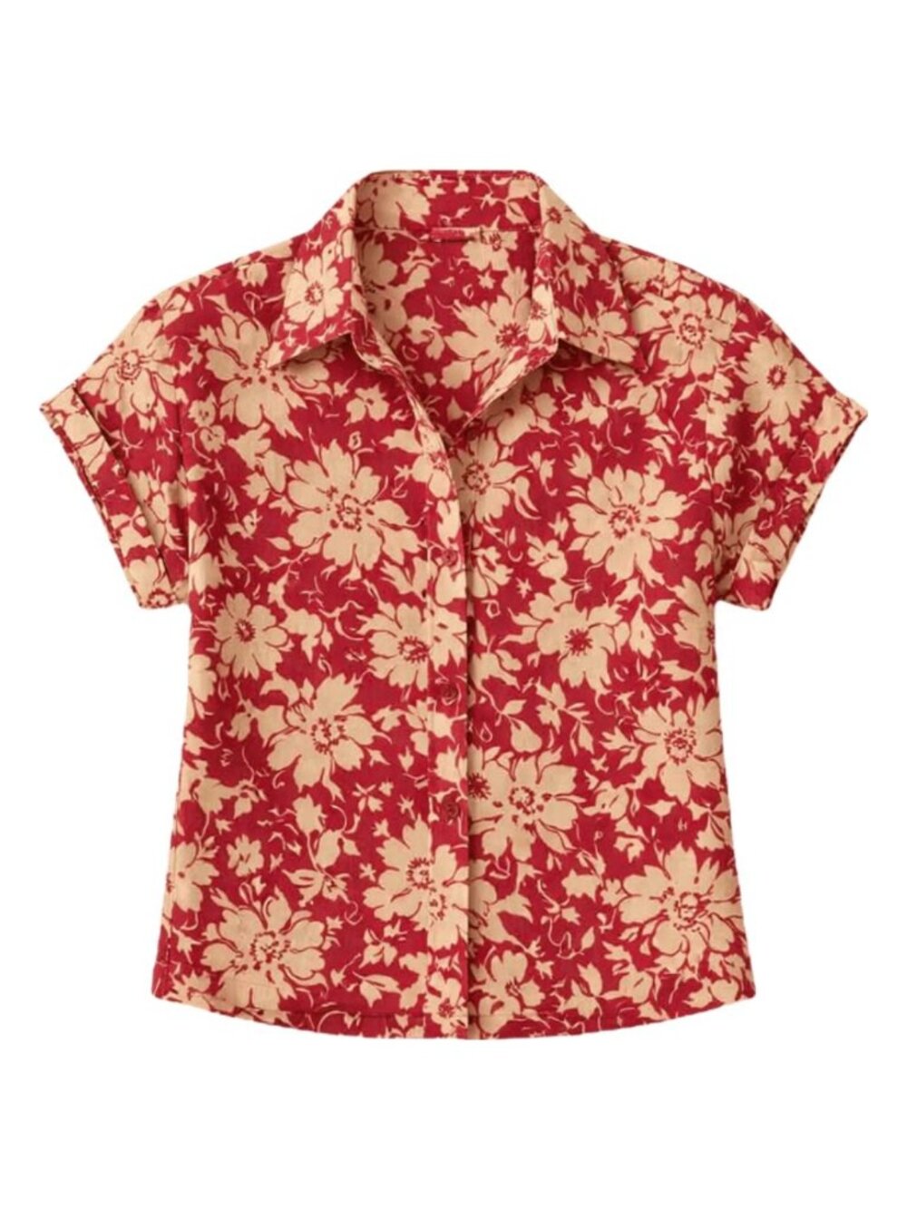 NWT Lauren Ralph Lauren Floral Linen Button Front Shirt Red Tan Size S - Picture 4 of 7